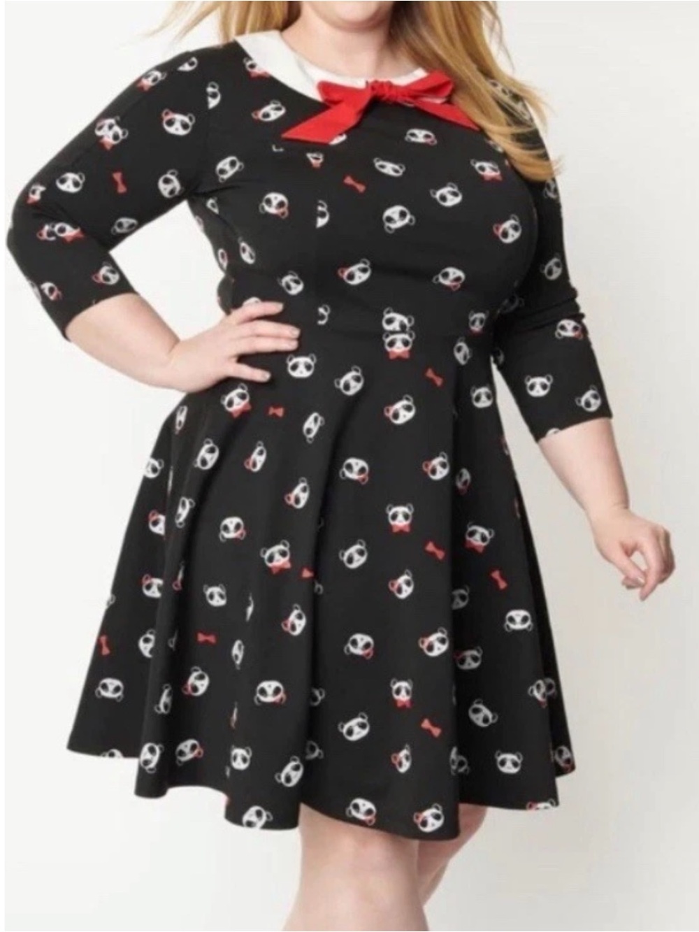 UNIQUE VINTAGE Women’s Size 4X (22-24) Black Panda Print Retro Fit & Flare Dress